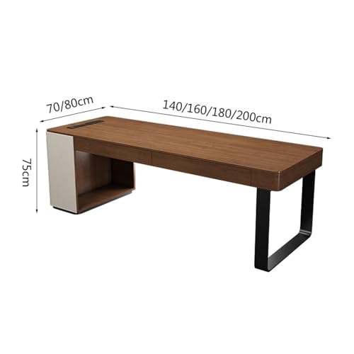 YUHUAWF Writing Desk Modern Minimalist Solid Wood Desk with Charging Outlets, Walnut Color Home Office Writing Workstation with 2 Drawers Computer Desks(XL)