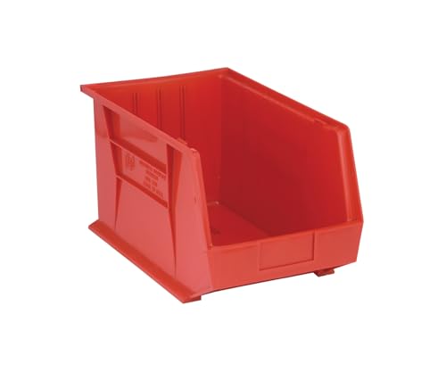 Aviditi BINP1811RAVI Plastic Stack/Hang Storage Bin Containers, 18" x 11" x 10", Red, Pack of 4, For Organizing Homes, Offices, Garages and Classrooms