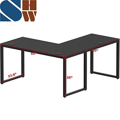 SHW 55 x 60 Commercial-Grade L-Shape Corner Office Computer Desk, Black
