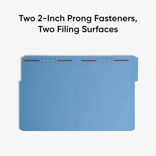 Smead Blue Fastener File Folders with Prongs, 3 Tab Letter Size