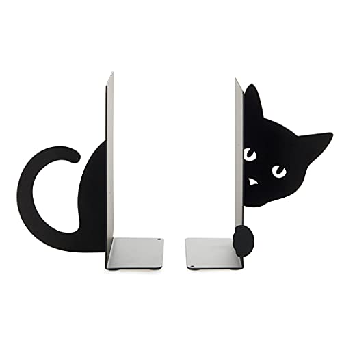 Balvi Hidden Cat Bookend – Black Metal Book Holder for Shelves – Decorative and Functional Book Organizer – Ideal for Home and Office – Unique Cat Design – Sujetalibros Gato Oculto