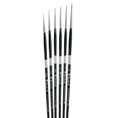Trekell Golden Taklon Long Handle Artist Brushes - Synthetic Bristles for Acrylic and Oil Painting-Liner - 2580 Series / 20/0-2