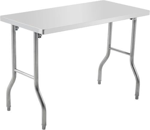 Attracoast 48" Commercial Worktable Workstation, Stainless Steel Folding Table with Metal Adjusting Foot for Kitchen,48 * 30 * 33.5inch