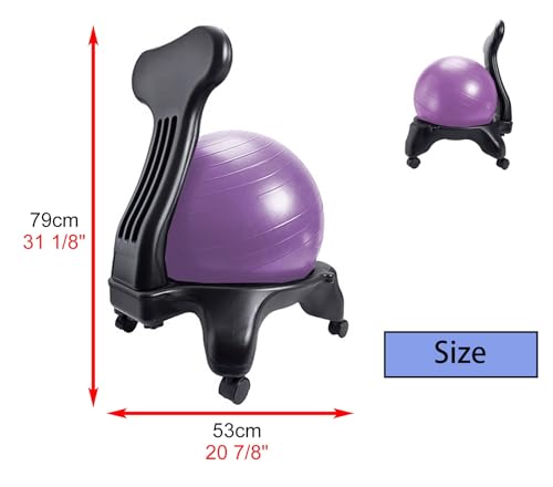 CMYUN Yoga Ball Chair Office Ball Chair with Back & Wheels, Stability Exercise Balls for Sitting at Desk, Ergonomic Yoga Seat for Adults Kids Pregnancy, 53cm (Color : Purple)