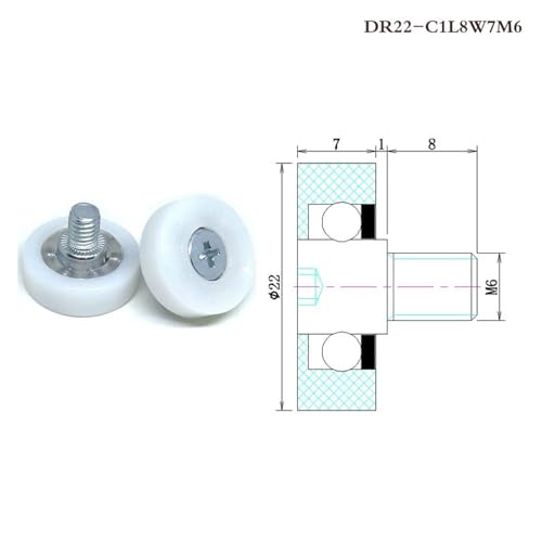 10 pieces outer diameter 22mm drawer type refrigerator printer POM roller DR22-C1L8W7M6 cash register sliding guide pulley DR19 DR22 DU22 (Color : WHITE, Size : DU22-C2L8W7M6)