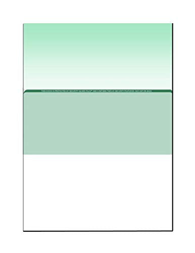 Zapco High-Security Check Paper, Green w Complex Background Pattern, 8-1/2" x 11", Microperfed with 1-Up Check, 12 Security Features - PACK OF 100 SHEETS