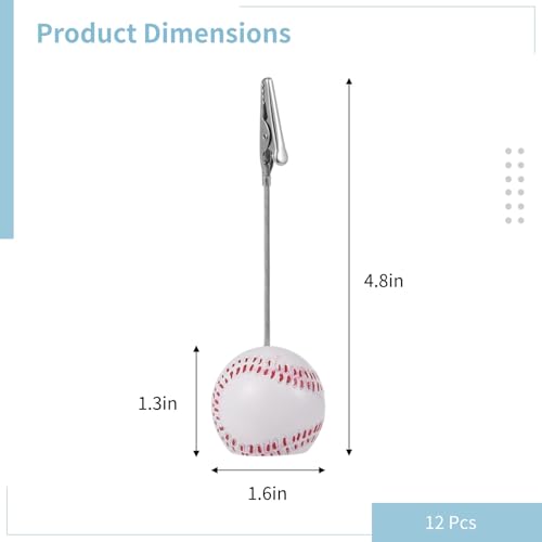 12 Pcs Baseball Shaped Memo Clips, Table Number Card Holders with Resin Ball Bases & Alligator Clips, Sports Photo Stands, Note Paper Clips, Multi-Purpose Tag Stands for Wedding, Party, Event