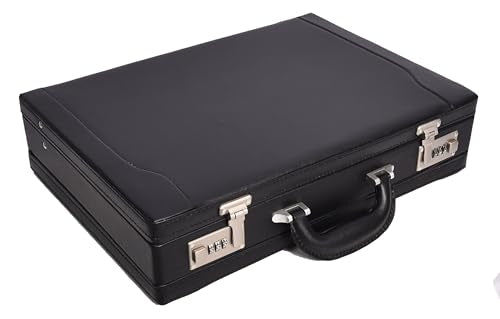 Classic Attache Case Leather Look Expandable Briefcase Document Bag Black Bulga, Black, Large