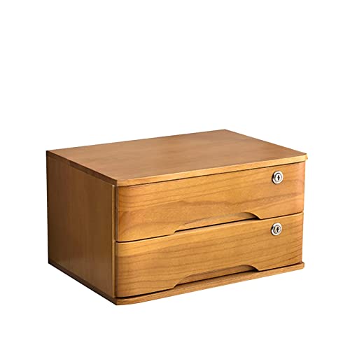 ARGENTFLUX Desktop Storage Box with Drawers-1/2/3/4 Tier with Lock Flat File Cabinet Storage,Wooden File Cabinet(B,2 Drawers)