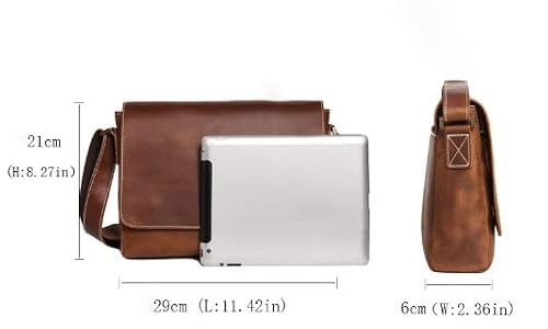 FRAHS Mens Messenger Bag, Waterproof Vintage Leather Briefcase, Large Satchel Shoulder Bag, Computer Laptop Bag for Work Business (Color : Brown, Size : 21 * 29 * 6CM)