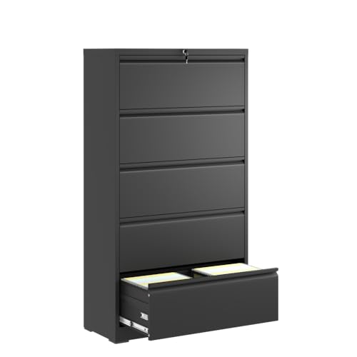 Hassyee Sturdy Vertical File Cabinets with Lock for Home Office, Durable Steel Office Filing Cabinet Printer Stands Storage Organizer with Smooth Drawers for A4 Legal/Letter Size documents (Black7)