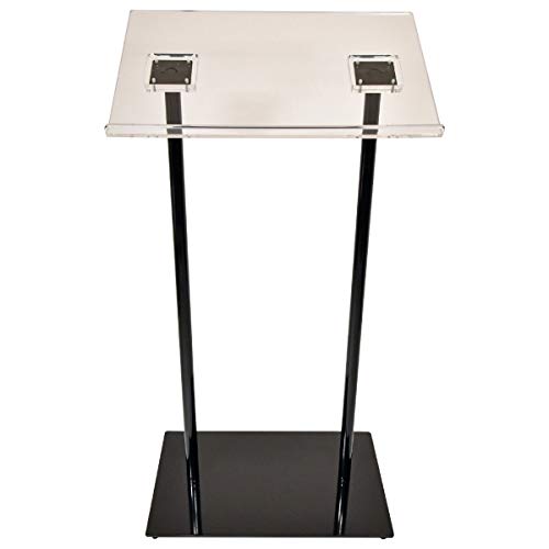 Kingdom KMLDC Durable Contemporary Metallic Lectern with Double Slim Column Cylindrical Poles, a Clear Acrylic Top, and a Rectangular Metallic Base - Black