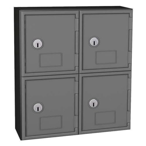 United Visual Cell Phone Locker UVQ1050-4 Door 11" x 4" x 12-1/2" Black/Grey Door w/Key Lock