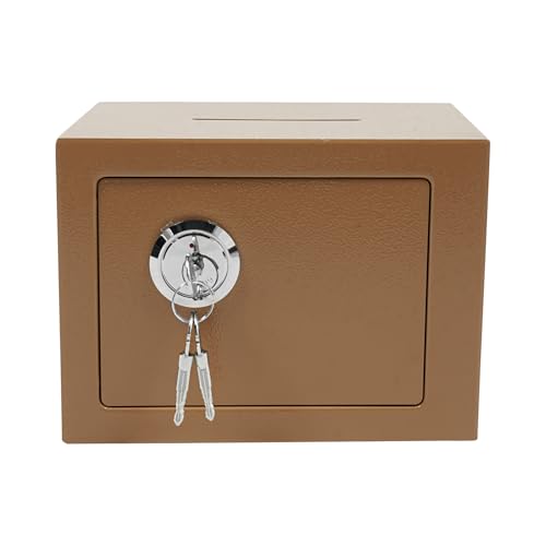 Small Safe Box with Drop Slot, Safety Box for Money, Depository Safe with Drop Slot Mountable CashBox with Lock for Home & Office Security (Gold)