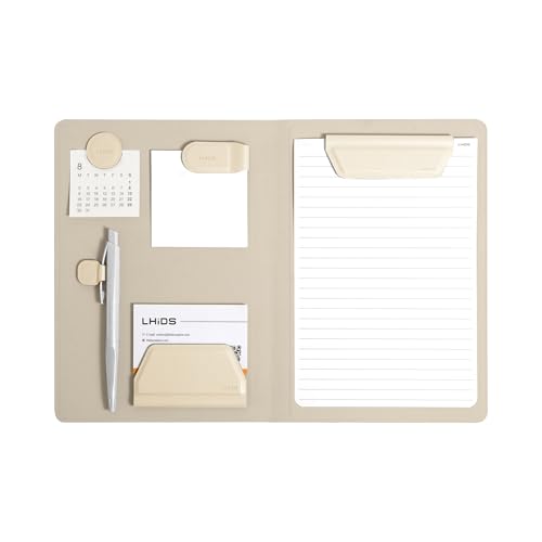 LHiDS Creative Magnetic Business Portfolio Lite Resume Padfolio Organizer with Clipboard, Paper Clip, Writing Pad, Pen/Card Holder, Magnetic Closure for Work, School and More (Apricot, A5)