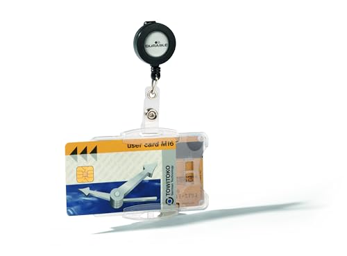 Durable Badge ID Card Holder, Open Face & Badge Reel, 3.75"x2.75", 10 Pack