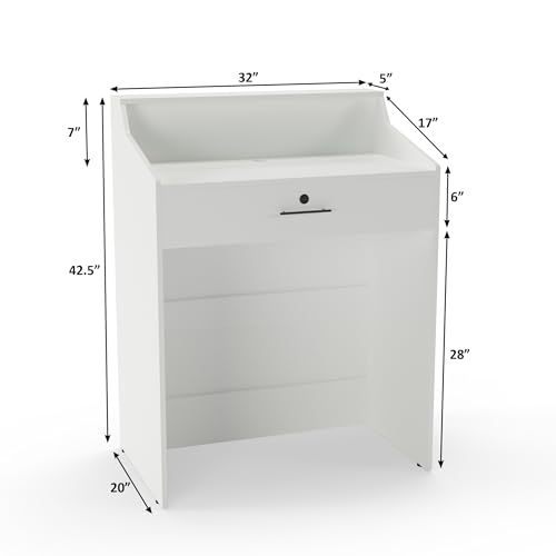 AGATEO Small Reception Desk with Drawer, 32in Retail Checkout Stand, White