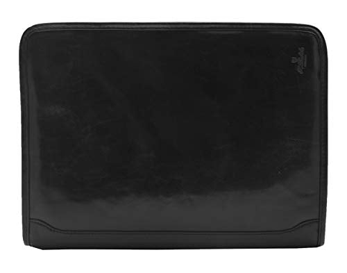Real Leather Folio Underarm Bag Black Ring Binder A4 Pad Portfolio Organiser - Arturo