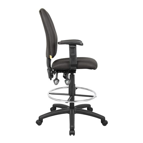 Benzara Jea Drafting Stool, Seat Tilt Lock, Adjustable Arms, Black Crepe