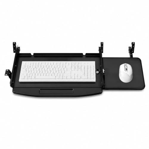 JOLENE.K Heavy-Duty 19" Under Desk Keyboard Tray – Slide-Out Steel Drawer with Smooth Ball Bearing Slides, Ergonomic Space-Saving Design for Desks 22"+ Wide – Black, with Touchpad