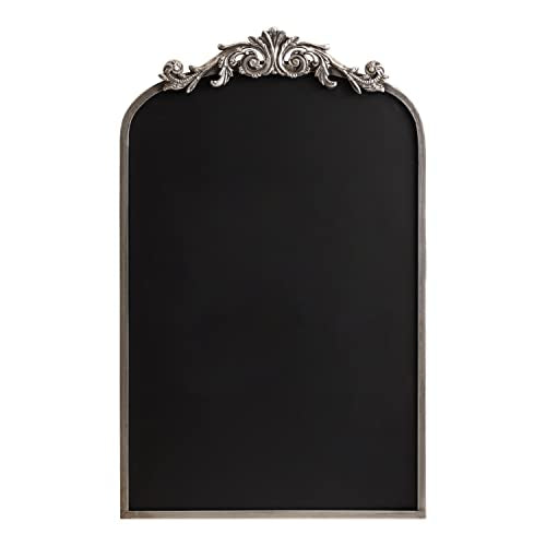 Kate and Laurel Arendahl Arch Chalkboard; Silver; 19 x 31; Framed Arched Ornate Vintage Magnetic Chalkboard for Unique Display; Decoration; and Organization