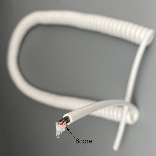 Coiled Mains Flex Curly Spring Cord White Spiral Elastic Cable
