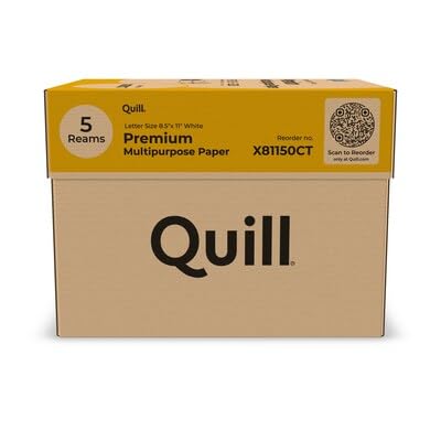 Quill Brand® 8.5" x 11" Premium Multipurpose Paper, 20 lbs., 97 Brightness, 5 Reams/Carton, 500 Sheets/Ream