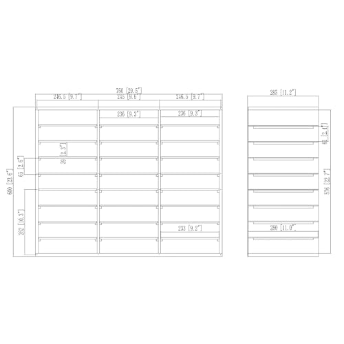 FixtureDisplays® 29.5 X 23.6 X 11.2" Wood Adjustable Literature Organizer, 27 Compartment Mailslot Organizer, Removable Shelves, Stackable 18818-OAK