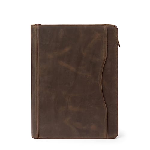YIWEN Leather 3 Ring Binder Portfolio Zippered for 8.5 x 11” Notepad
