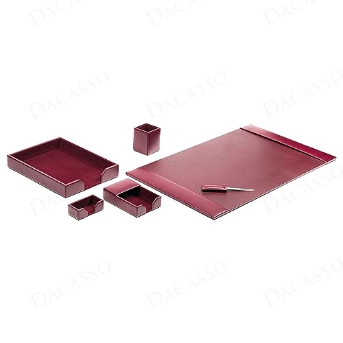 Dacasso Burgundy Bonded Leather Luxury 6-Piece Desk Accessory Set - Blotter Pad & Desk Organization Essentials - Executive Decor and Surface Protector