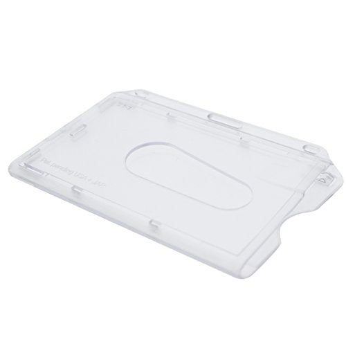 Bulk 50 Pack - Slim Heavy Duty Horizontal ID Badge Holders - Hard Plastic (Holds 1 Card) Clear Polycarbonate - Single CR80 30 Mil - Rigid Case Easy Access with Thumb Notch Dispenser by Specialist ID