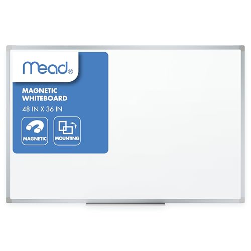 Mead Dry Erase White Board, 48" x 36" Magnetic Whiteboard for Horizontal or Vertical Mount, White/Silver (SM85357)