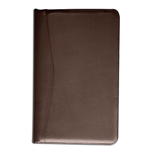 Dacasso Deluxe Leather Portfolio - Luxury Zipper Portfolio With Storage - Executive Note Pad & Document Holder - Elegant Office Organization - (Chocolate Brown)