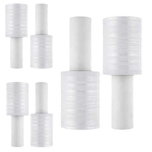 DAJAVE 6 Pack Stretch Wrap Film with Handle, 4 Inch x 1000ft 80 Gauge Thick Industrial Strength Hand Shrink Wrap Roll, Self-Adhesive Plastic Wrap for Packing, Moving