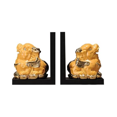 Book Organizer Ceramic Book Ends for Shelves, Decorative Bookends for Heavy Books for Home Office Desk Bookshelf Decoration(Gold)
