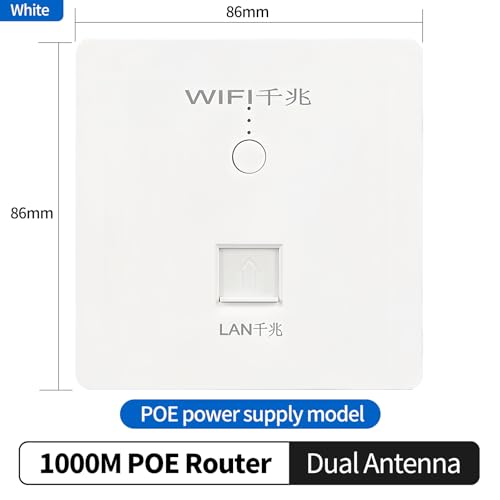 JoWanSome 1000Mbps PoE in-Wall WiFi Router and Repeater, White, Panel Mount