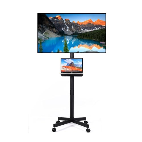 Kelfluxion Mobile TV Stand on Wheels, Height Adjustable Tilt Rolling TV Stand with Media Shelf for 23-60 inch LED, LCD, OLED Flat&Curved TVs, Holds Up to 55lbs, Max VESA 400x400mm