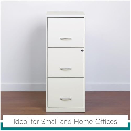 Scranton & Co 18" Deep 3 Drawer Metal Vertical Filing Cabinet, Letter Size, Locking, Home Office, in Pearl White