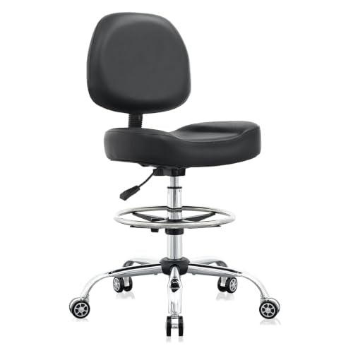 Drafting Chair with Footring, Adjustable Height & Lumbar Support (Black)