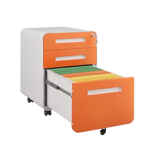 GarveeHome 3 Drawer Mobile File Cabinet with Lock, Under Desk Metal Filing Cabinet for Home Office, Under Desk Storage with 5 Wheels for A4/Letter/Legal Size, Fully Assembled
