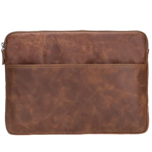 VENOULT Genuine Leather Laptop & Tablet Sleeve – Slim Design, Fits Devices up to 12" - 16" – Customizable Design, Soft Suede Lining, Lightweight Case for (Dark Brown, up to 16" Devices)