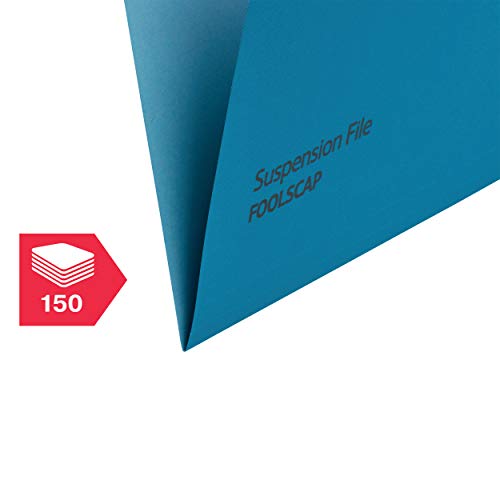 Rexel Foolscap Suspension Files with Tabs and Inserts for Filing Cabinets, 15 mm V Base, 100 Percent Recycled Manilla, Blue, Crystalfile Classic, Pack of 50, 78143