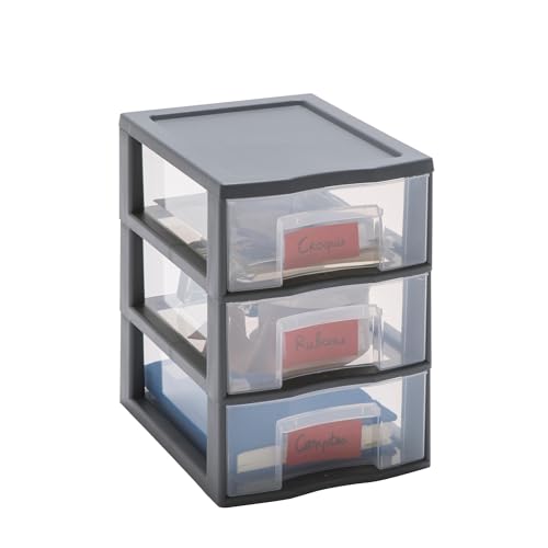 Sundis | TAG TOWER 0456002 Mini Storage Tower - 3 Drawers with Label Door and Anti-Fall System - Anthracite Grey