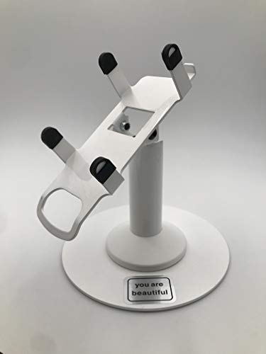 Discount Credit Card Supply DCCStands Freestanding Swivel and Tilt Dejavoo Z8/Z11 Terminal Stand (White) with Round Plate and You are Beautiful Sticker