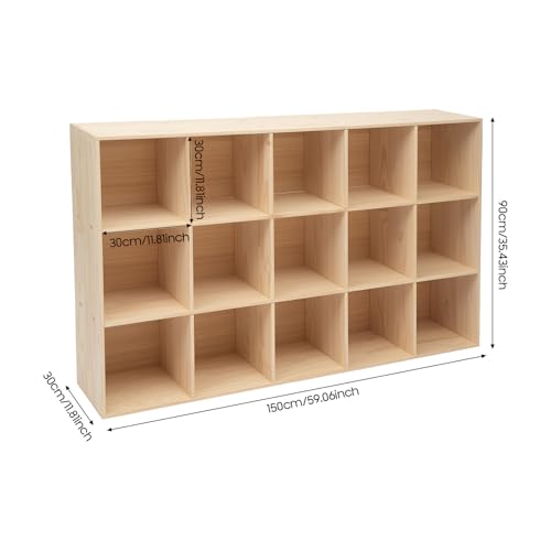 BbqLiaxon 15-Compartment Solid Mobile Cubby Storage Cabinet -Vertical Or Horizontal Bookcase - Open Book Shelf, Rectangular Wood Shelves Cube Shelf for Living Room, Bedroom, Office