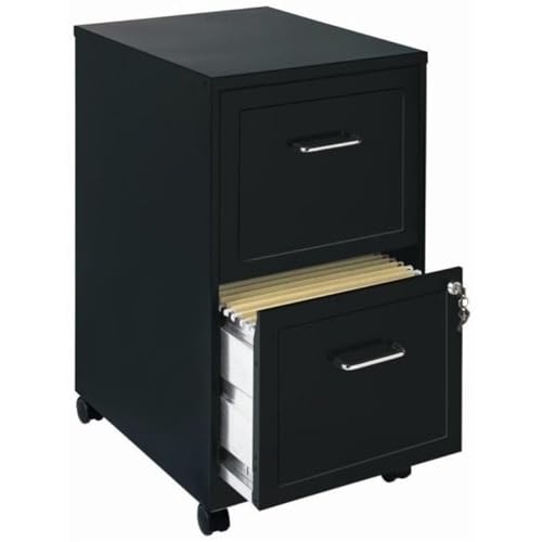 Pemberly Row 2 Drawers 26.7" Vertical Black Metal Filing Cabinet Lockable Pre-Assembled Movable Letter Size for Home, Office