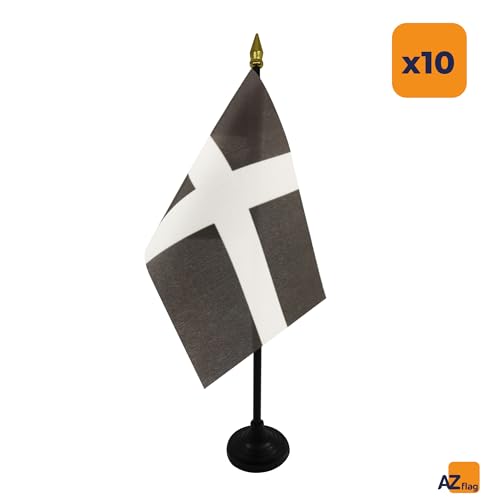 AZ FLAG Pack of 10 Saint Piran's Table Flags 4x6 in Plastic Base