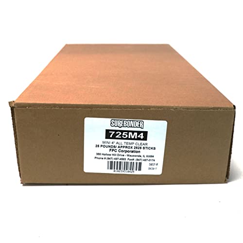 Surebonder 725M4 All Temperature Mini Glue Sticks, Made in The USA, 5/16" x 4" Length, 25 lb. Box, Clear, 2825 Sticks (Pack of 2825)