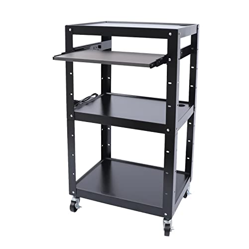 banborba Mobile Utility AV Cart, 4-Tier Rolling Presentation and Media Cart on Wheels, Rolling Projector Cart, Rolling Standing Desk Stand Up Desk with Height Adjustable Shelf & Pullout Keyboard Tray