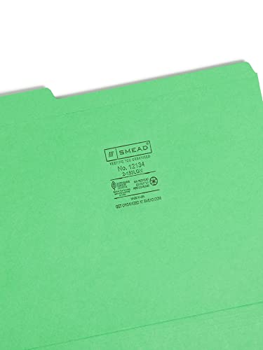 Smead File Folder, Reinforced 1/3-Cut Tab, Letter Size, Green, 100 per Box (12134)